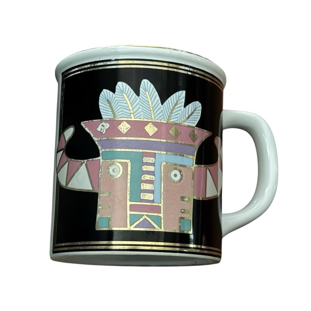 VTG Southwestern Kachina‎ Doll Coffee Mug Cup Gold Gilt Tribal Native American
